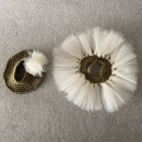 Handmade Crochet Green Cream Princess Tutu for 17cm Doll 2-Piece Set - Picture 5 of 6